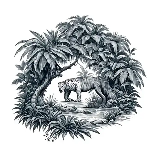 Jungle Filled Simple Line Drawing No Shading More Line