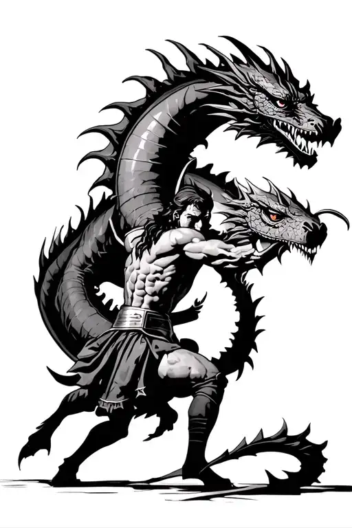 A Gladiator Fighting Against A Dragon In An Arena