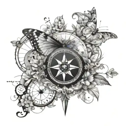 A Butterfly Compass Design Incorporating Elements Of Nature And Anime