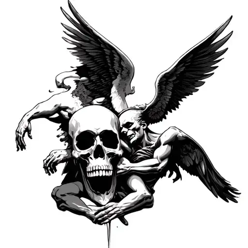 Skull And Angels Fighting Demons