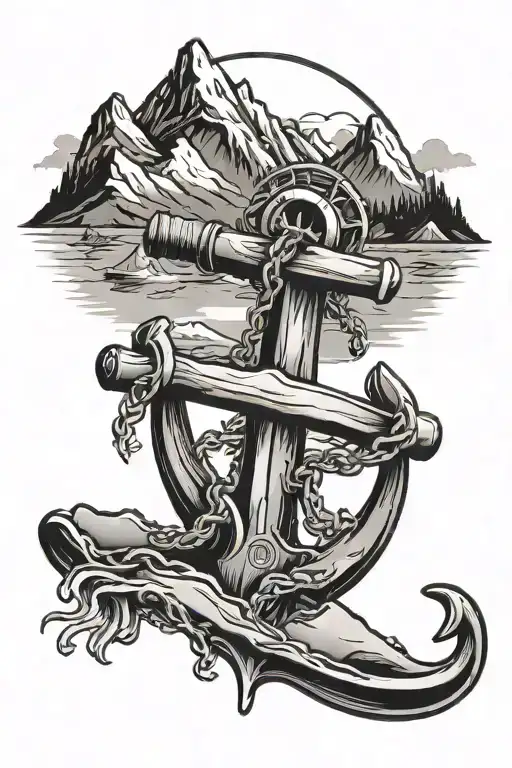 Navy Anchor Snowboarding Mountains Panorama