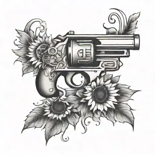 The Word 'Raygun' Surrounded By Sunflowers