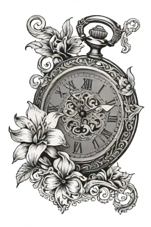 Pocket Watch With Paisley And Lily Flower