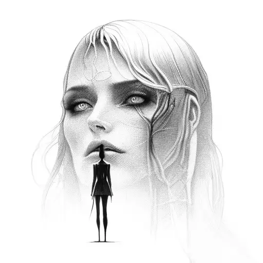 An Intricate Black And Grey Portrait Of A Character From The Dark Tower Series