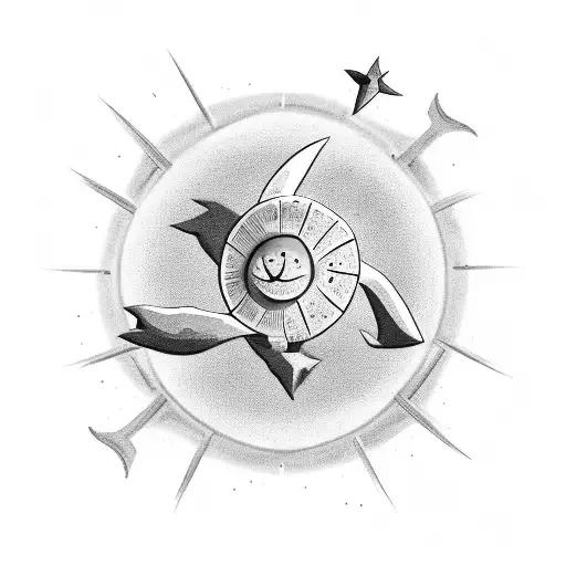 A Minimalist Black And Grey Design Of A Sixpence Transforming Into A Shooting Star