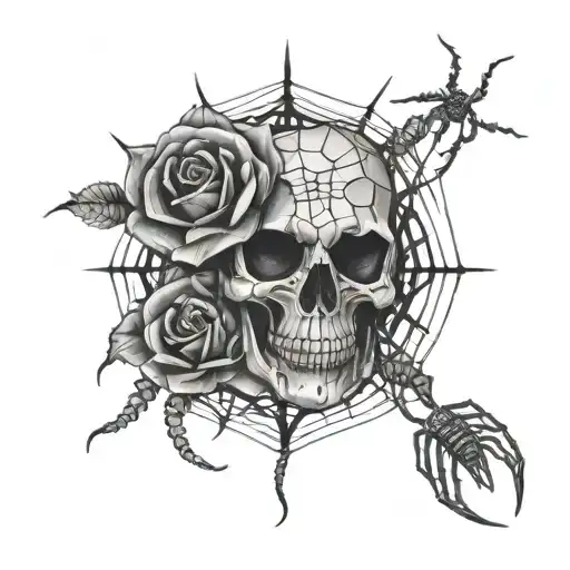 Skull Rose Spider Web Intertwined