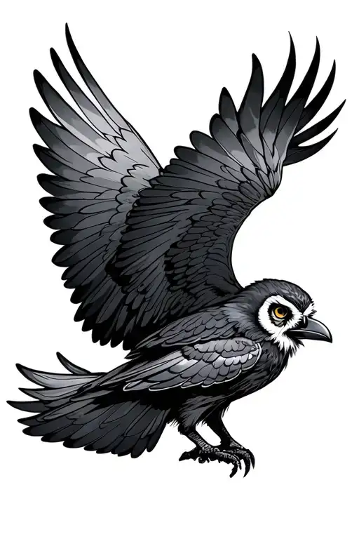Raven And Owl Flying