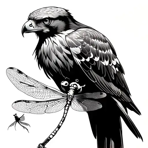 Red Tail Hawk And Dragonfly