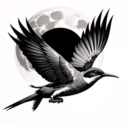 Colibri Morosphinx Flies In Front Of The Moon Made