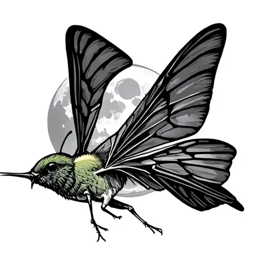 Hummingbird Hawk-moth Flies In Front Of The Moon Made