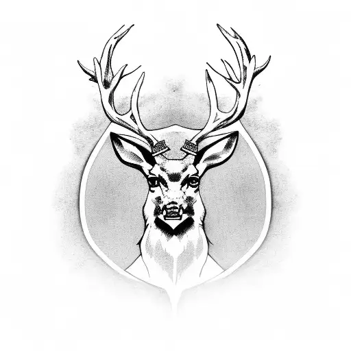 Stag Deer Below A Knights Helm