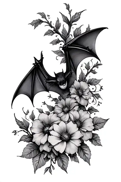 Bat With Gothic Flowers