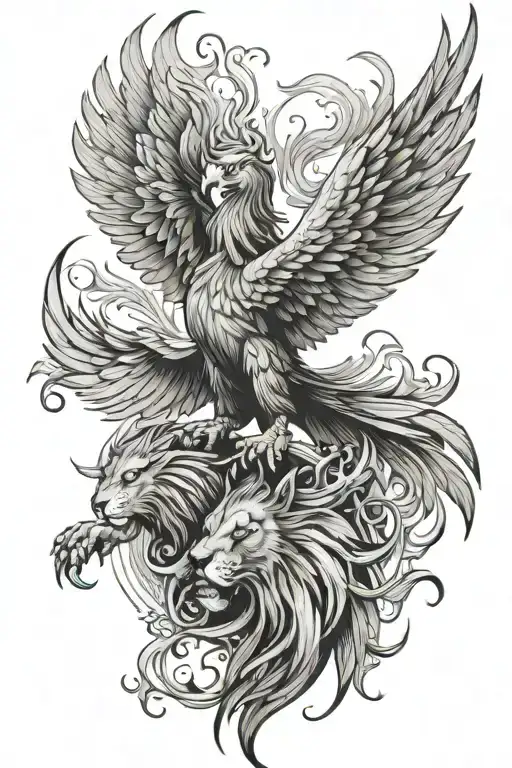 A Phoenix Rising And Lion