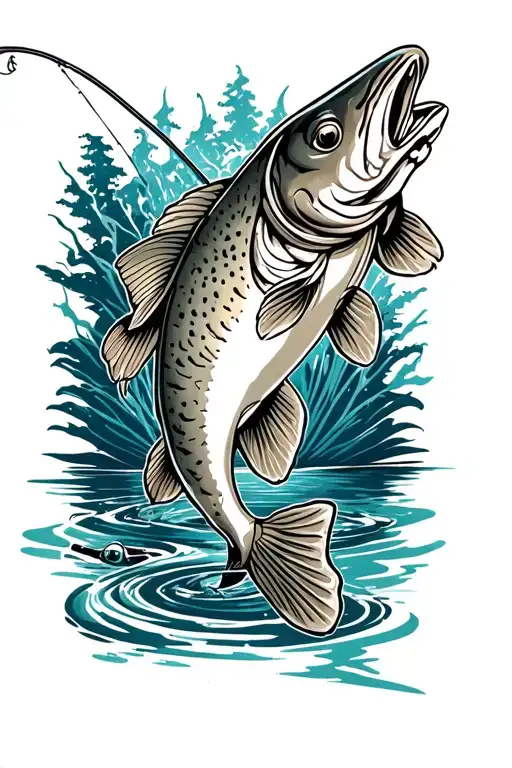 Trout Fishing Quarter Sleeve Tattoo For Men