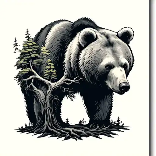 Bear And Tree Growing