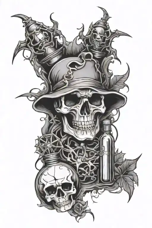 Spider And Skull And Potion Bottle