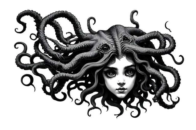 Medusa With 3 Black Eyes Looking