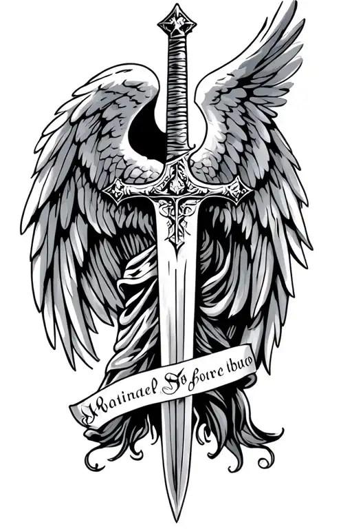 Christian Full Sleeve Tattoo With The Angel St Michael With A Sword In The Center