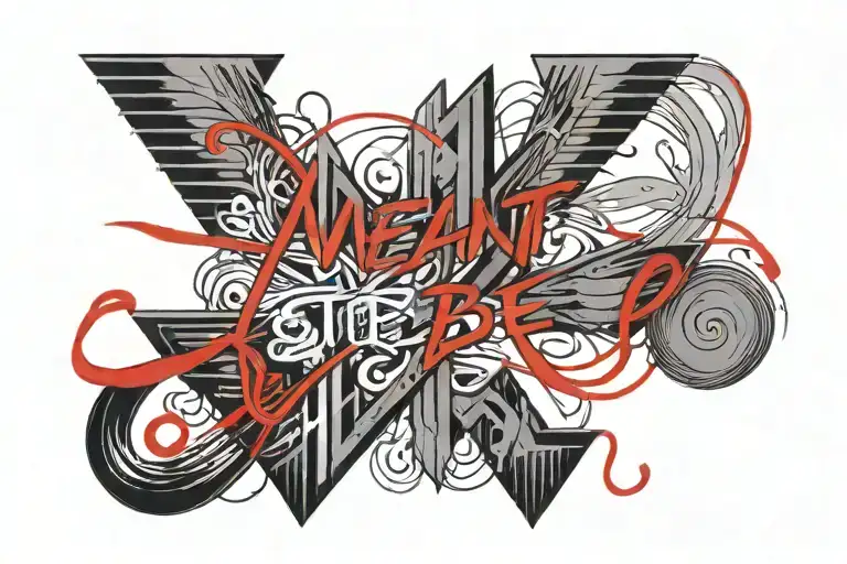 The Phrase 'Meant To Be' In Fine Line With A Thin Red String Tying The Letters