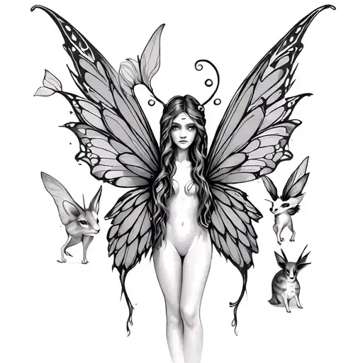 Fairy Wings Sketch Style Design Featuring Various Animals