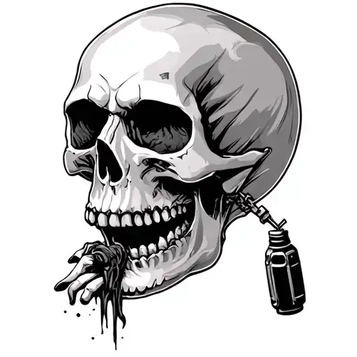 Skull With Hand Granade In The Mouth
