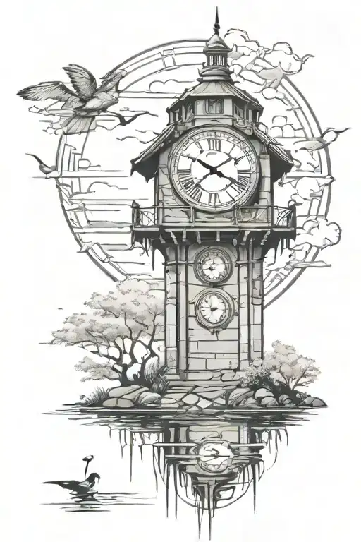 Clock Tower Behind Pond