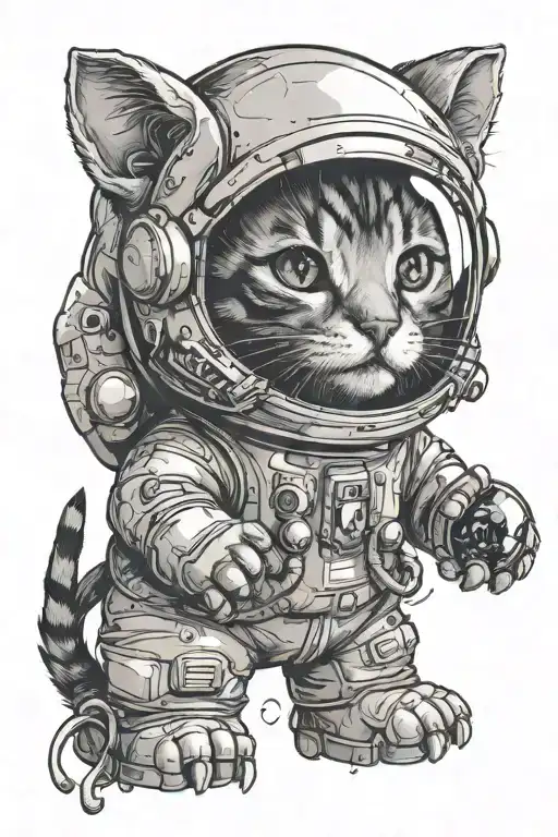 Cat In Space Suit Surrounded By Planets