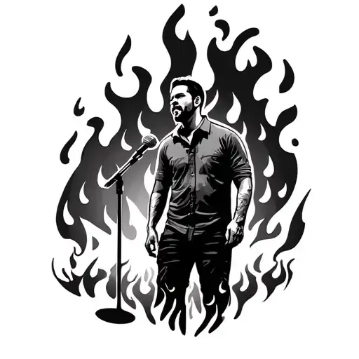 Sillouhette Of A Man Stood In A Fire With A Microphone In Front Of Him