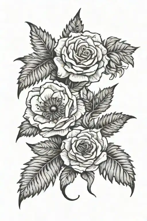 Yorkshire Roses And Cornflowers On A Background Of Ferns