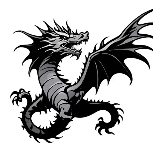 Stencil Of Western Dragon Flying