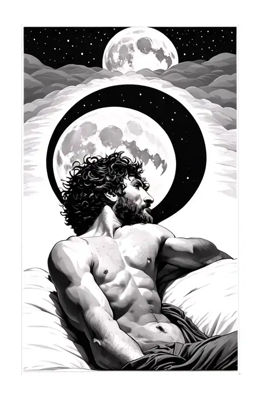 Hairy Nude Man Laying Looking Up At Moon