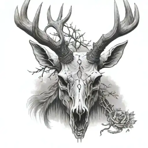 Elk Skull Realistic Black And Grey