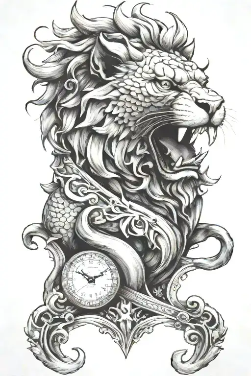 Red Lion Head Biting Scales Balancing Life