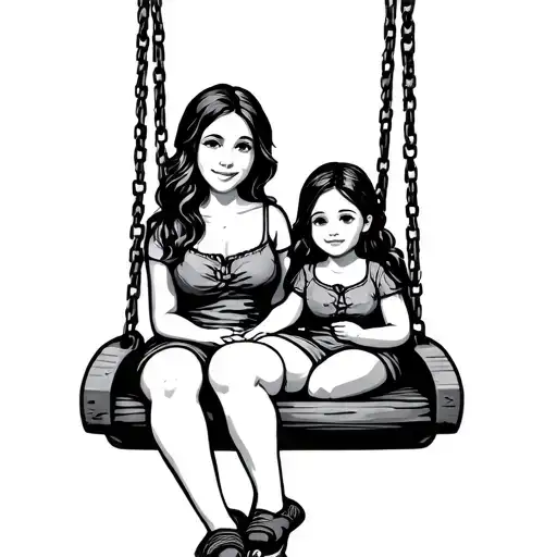 Mother And Daughter Sitting On Swing Hanging