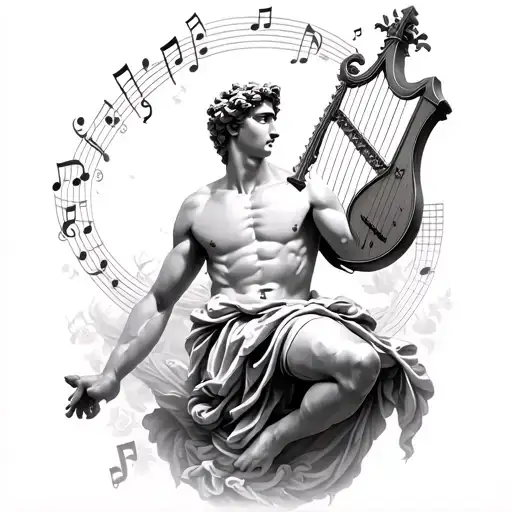 Apollo With Lyre And Music Notes Floating