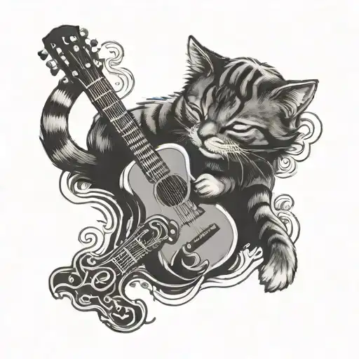Cat Sleeping On Guitar