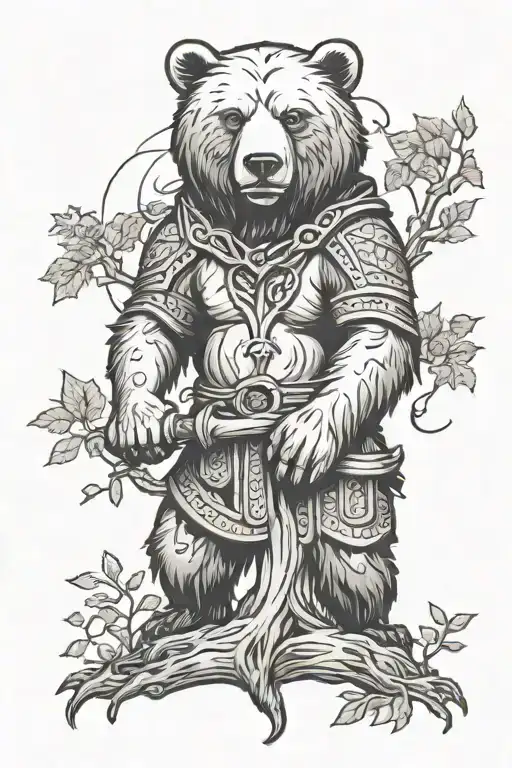 A Tree With A Warrior Bear In The Center