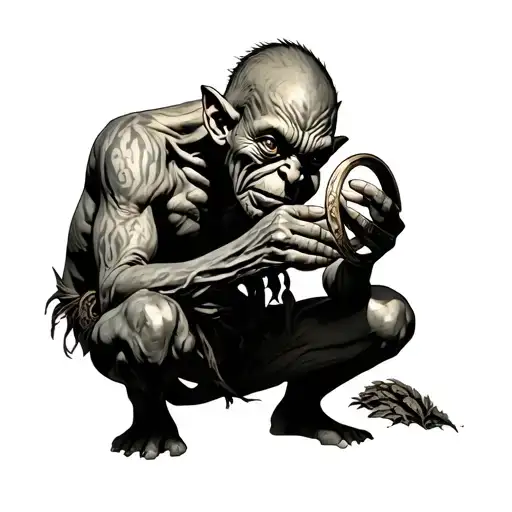 Gollum Crouching Holding The One Ring