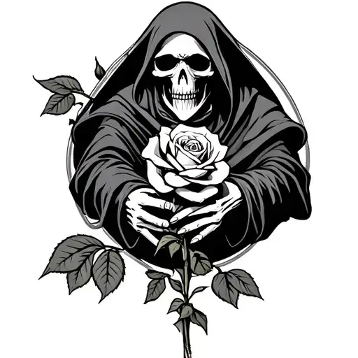 Grim Reaper Holding A Rose Intertwined
