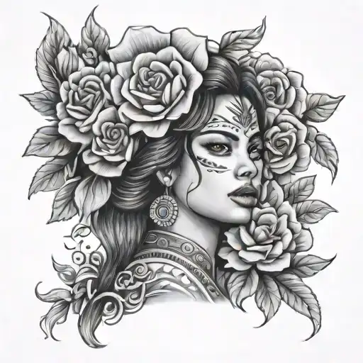 Mexican Lady Surrounded By Flowers