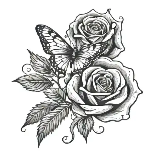 Y2k Dramatic Rose With Little Butterfly Wings