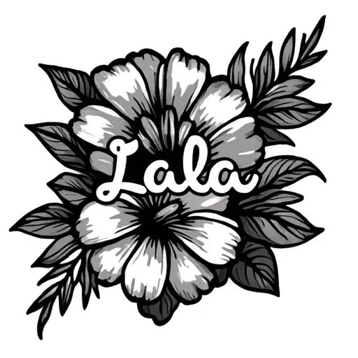 Hawaiian Flowers With The Name Lala In The Middle On Forearm
