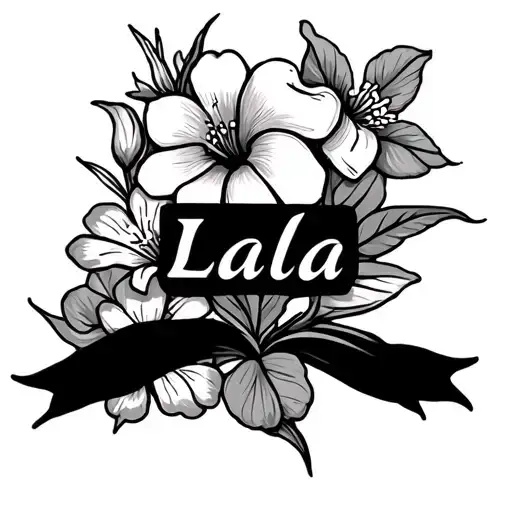 Multiple Hawaiian Flowers With The Name Lala In The Middle On Forearm
