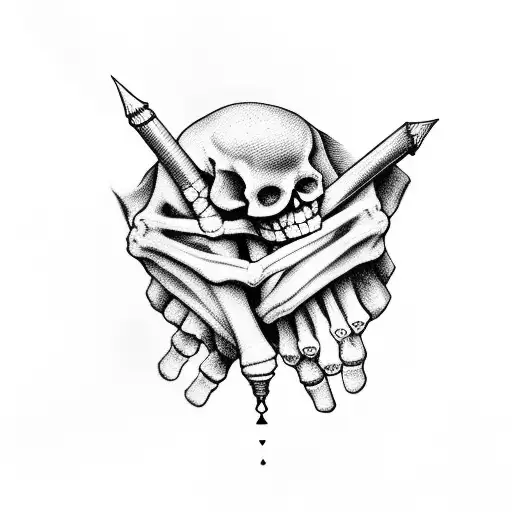 Skeleton Hand Writing On Paper