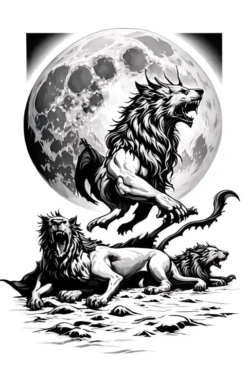 Hades Cerberus Mountains In The Background Moon