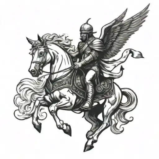 Sultan Baybars With His Mask Riding Pegasus Horse Jumping