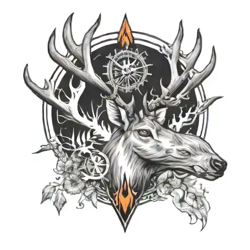 Deer With Compass And Flame