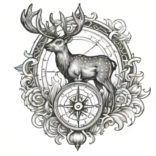 Deer With Compass And Flames