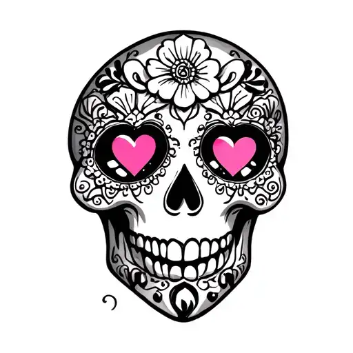 Sugar Skull With Heart Eyes Staring