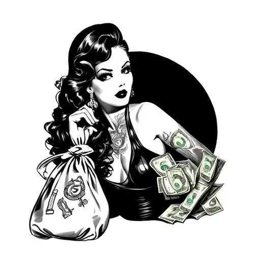 Pin Up Girl With Money Bag